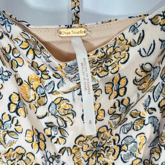 Free People Women’s Boheme Long Sleeve Mini Dress Size 8 Yellow Floral - Picture 7 of 7